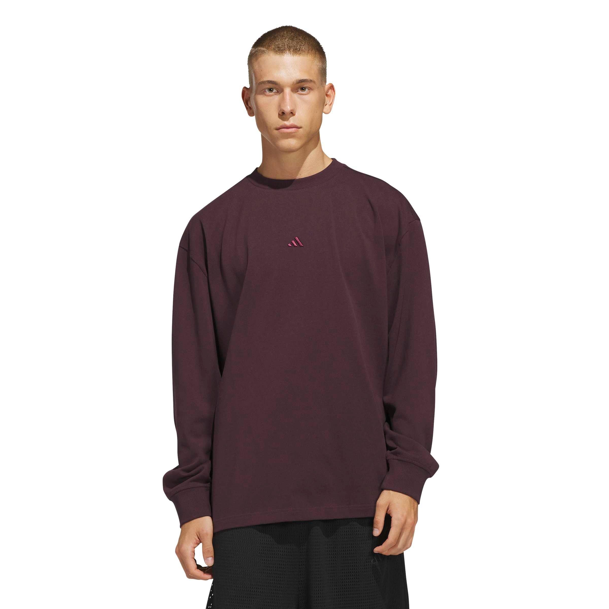 adidas Men's Basketball Single jersey Long Sleeve Top - Maroon - MAROON